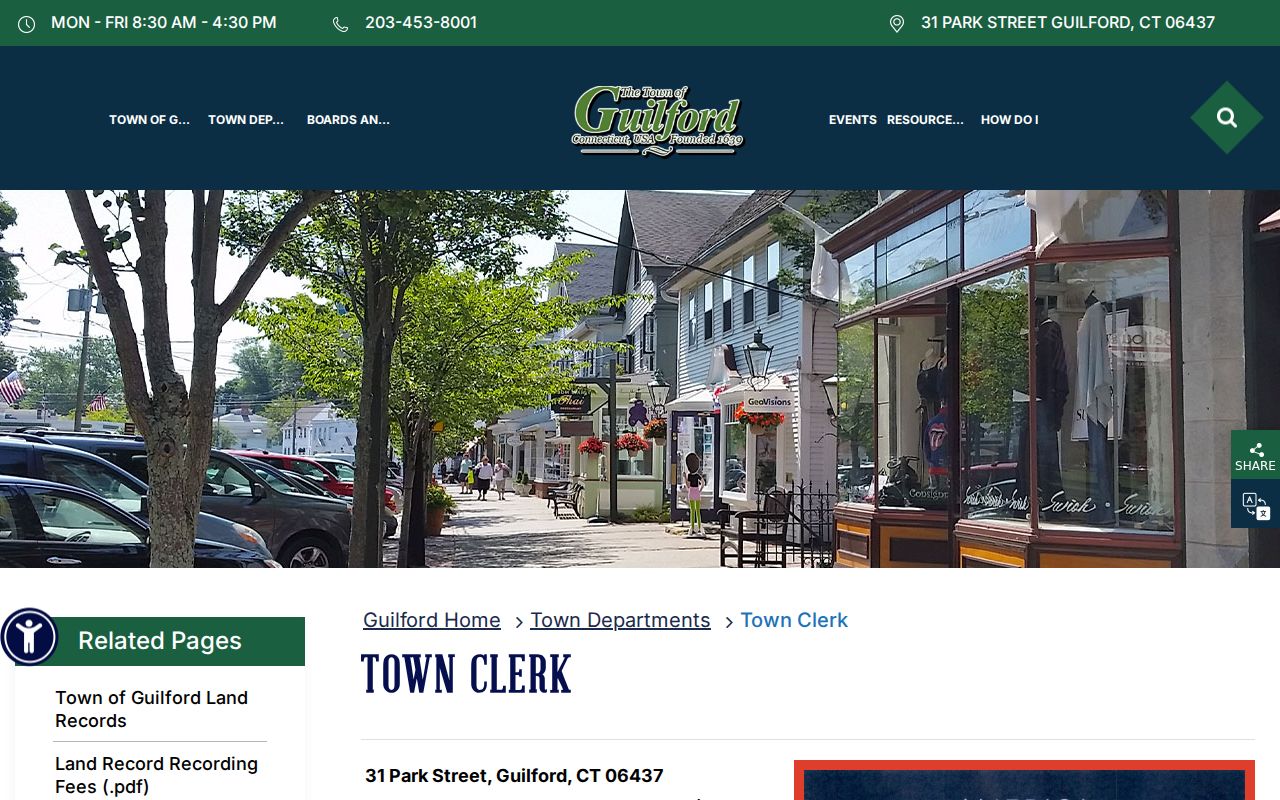 Guilford residents directory, Town Clerk records and request routing