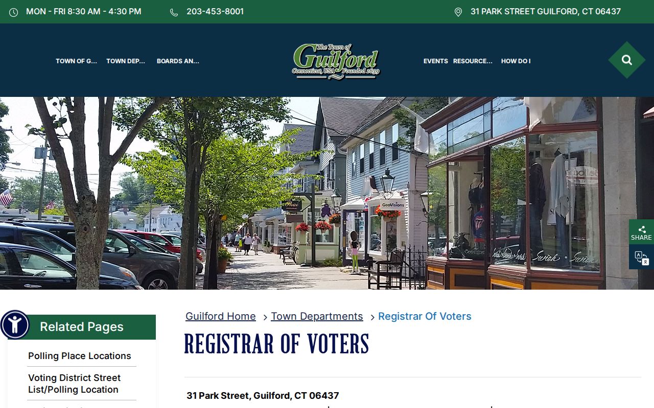 Guilford neighbors and Registrar of Voters street-list route