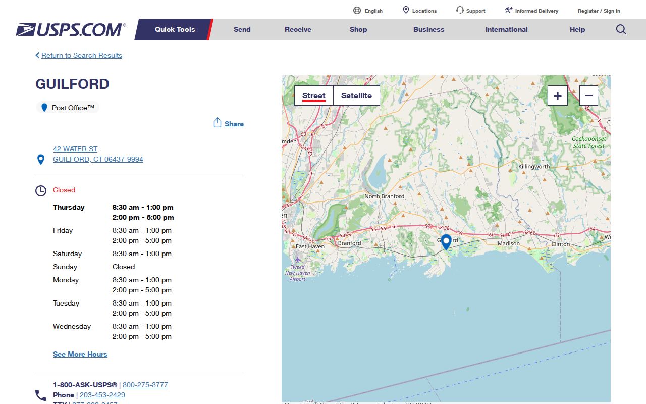 Guilford ZIP code directory USPS post office location